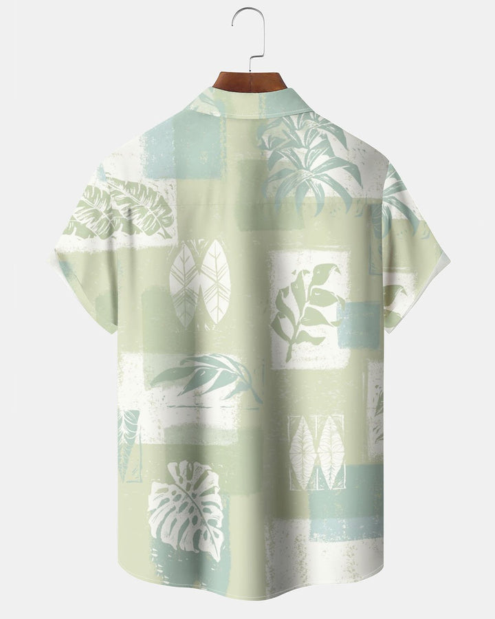 Alohadaddy® Hawaiian Geometric Palm Leaf Print Art, Pockets, Buttons, Stretch, Men&