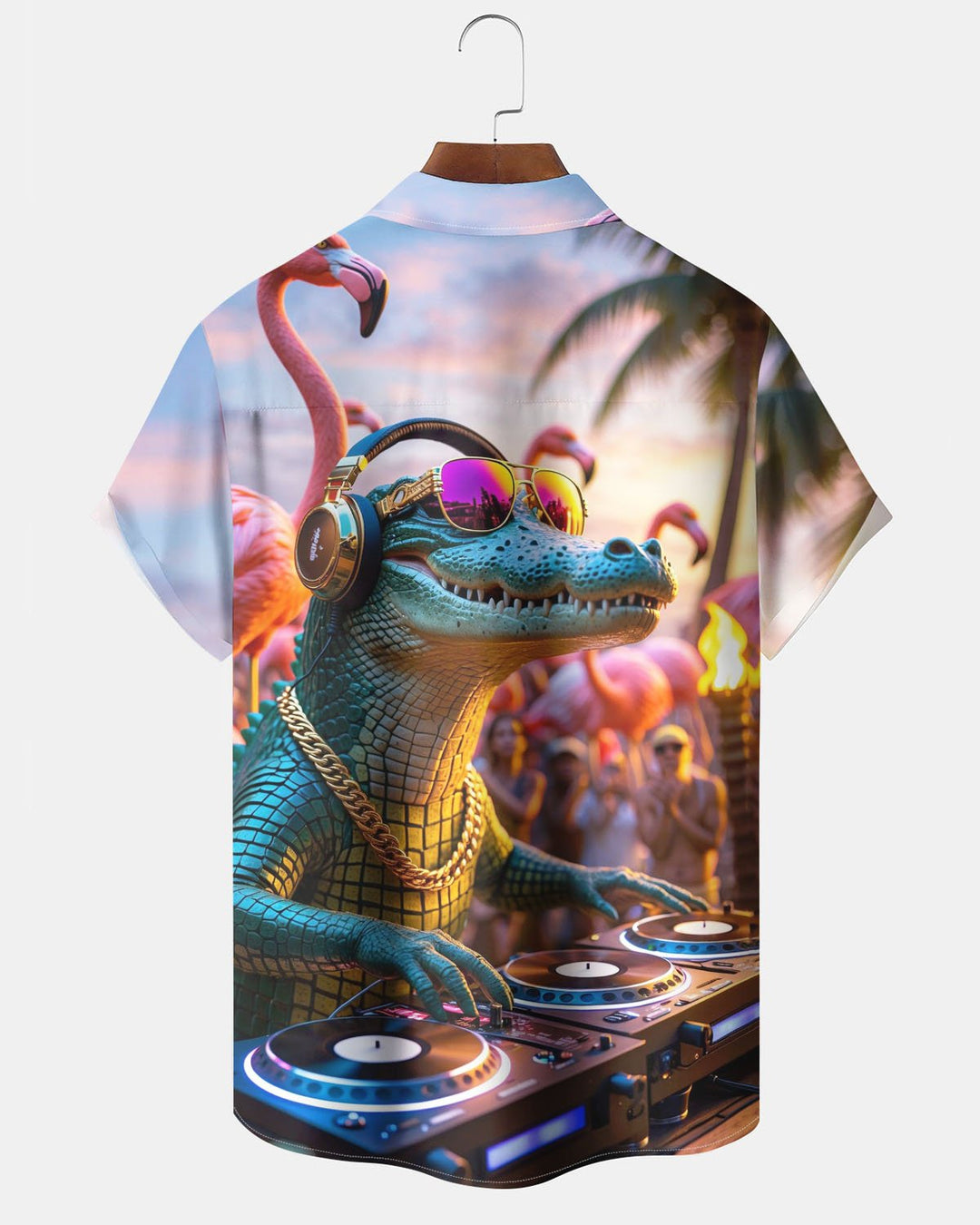 Alohadaddy® Hawaiian Crocodile Music Party Print Art Stretch Pocket Button Men&