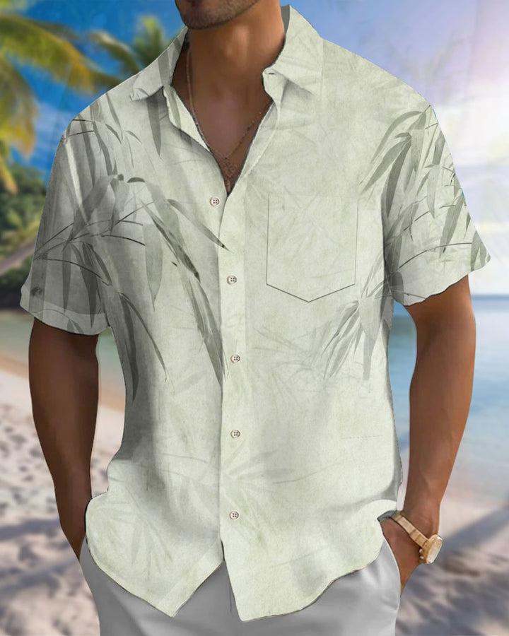 Alohadaddy® Casual Painting Bamboo Print Art Button-Down Pocket Men&