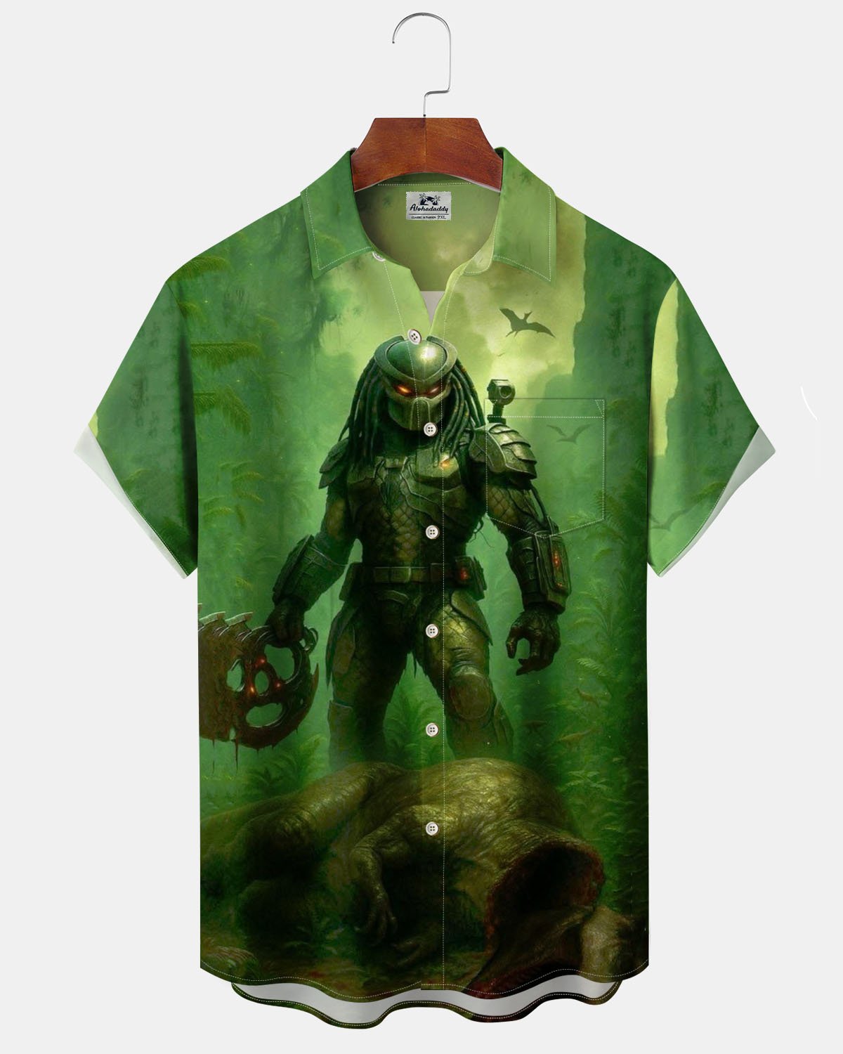 Alohadaddy® Vintage Predator Print Art Pocket Button Men's Short-Sleeve Shirt Big & Tall