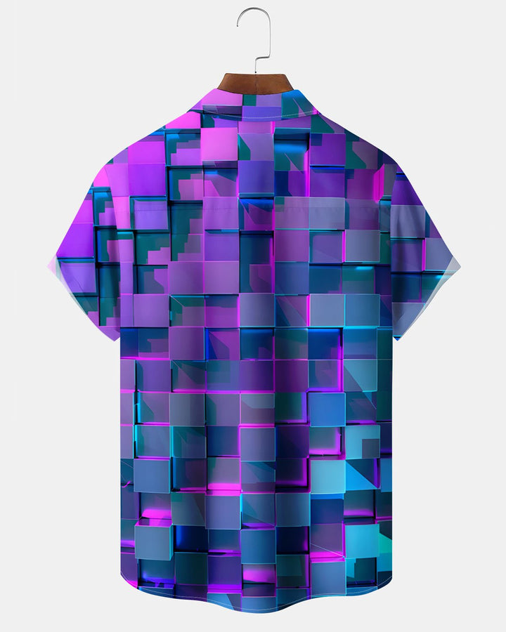 Alohadaddy® Casual Geometric Square Print Art Button Pocket Cardigan Men&