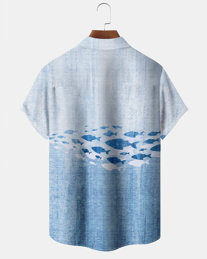 Alohadaddy® Hawaiian Fish Print Art Button Pocket Cardigan Men&