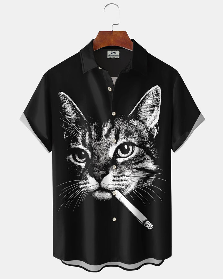 Alohadaddy® Vintage Cat Print Art Button Pocket Cardigan Men&