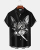 Alohadaddy® Vintage Cat Print Art Button Pocket Cardigan Men's Short Sleeve Shirt Big & Tall