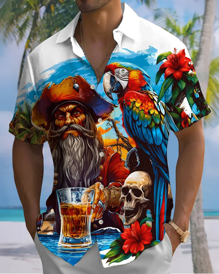 Alohadaddy® Hawaiian Parrot Print Art Button Pocket Cardigan Men&