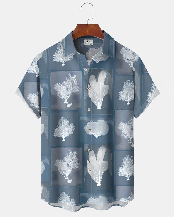 Alohadaddy® Hawaiian Coral Print Art Button Pocket Cardigan Men&