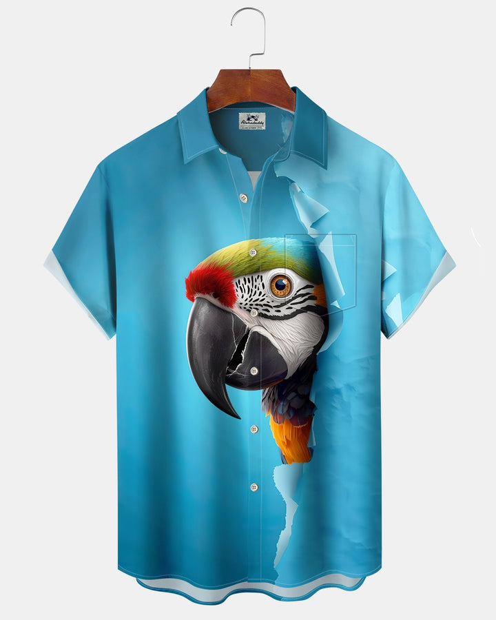 Alohadaddy® Casual Parrot Print Art Button Pocket Cardigan Men&