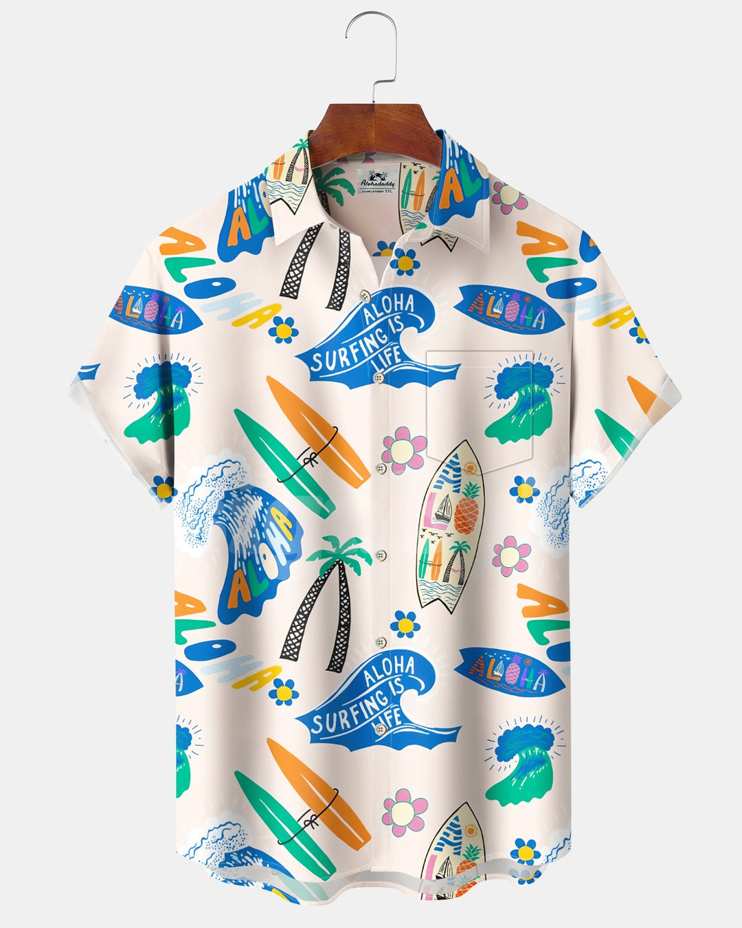 Alohadaddy® Hawaiian Beach Resort Print Art Button Pocket Cardigan Men&
