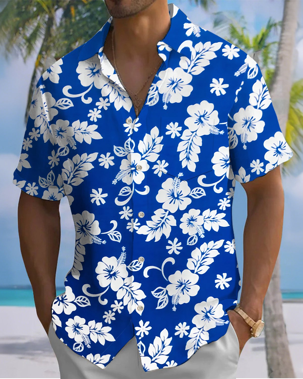Alohadaddy® Hawaiian Floral Print Art Button Pocket Cardigan Men's Short Sleeve Shirt