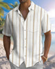 Alohadaddy® Casual Striped Art Print Cardigan with Button Pockets for Men's Short Sleeve Shirt