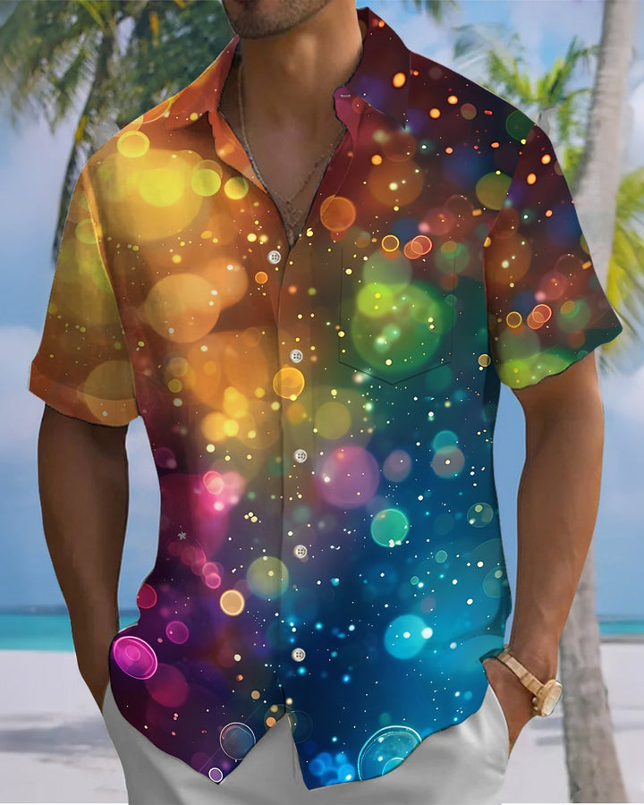 Alohadaddy® Retro Gradient Bubble Print Art Button-Down Cardigan  Men&
