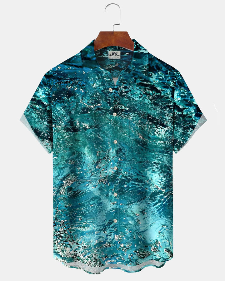Alohadaddy® Hawaiian Ocean Print Art Button Pocket Cardigan Men&