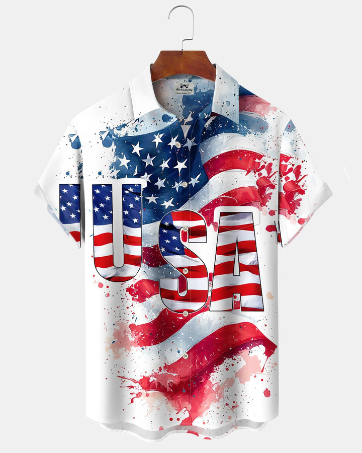 Alohadaddy® Holiday Flag Print Art Button Pocket Cardigan Men&