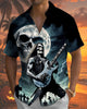 Alohadaddy® Men's Short-Sleeve Button-Down Shirt with Pocket  Vintage Skull & Music Art Print