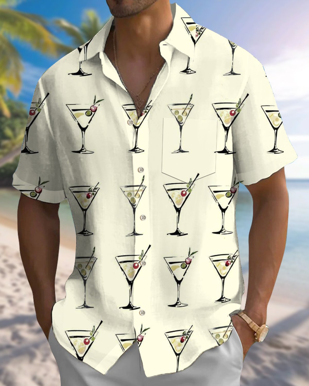 Alohadaddy® Men's Short-Sleeve Button-Down Shirt  Casual/Cocktail Style with Graphic Print and Pocket