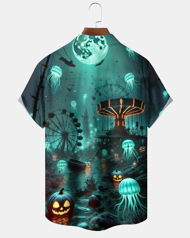 Alohadaddy® Holiday Halloween Graphic Print Button-Down Pocket Cardigan-Style Men&