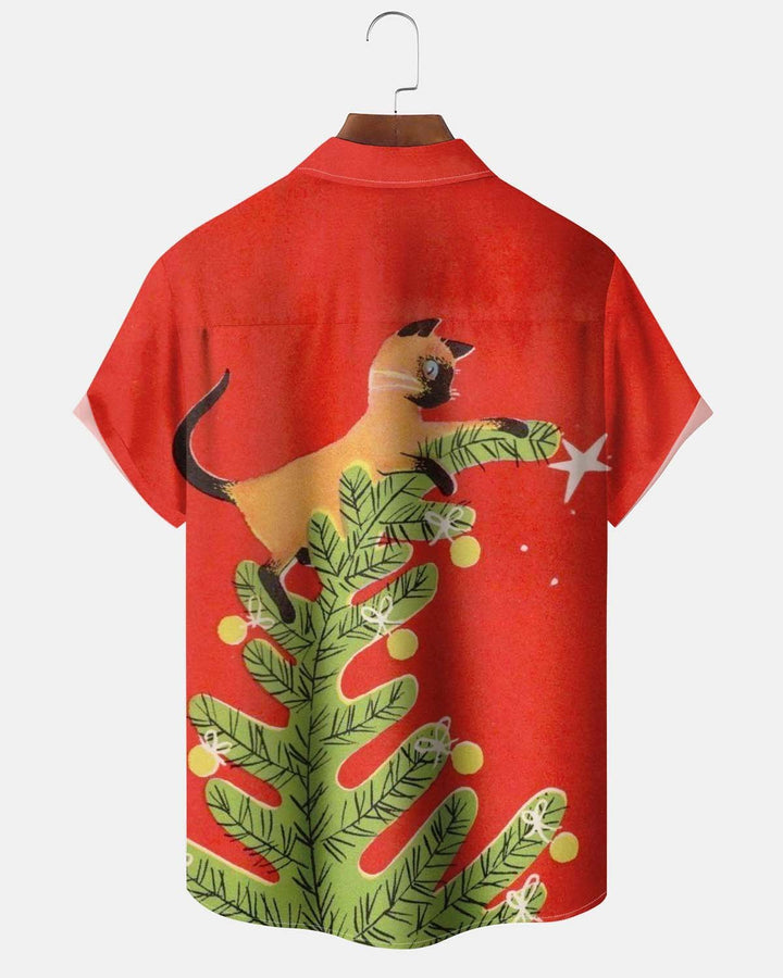Alohadaddy® Holiday Christmas Print Button-Down Pocket Short-Sleeve Shirt