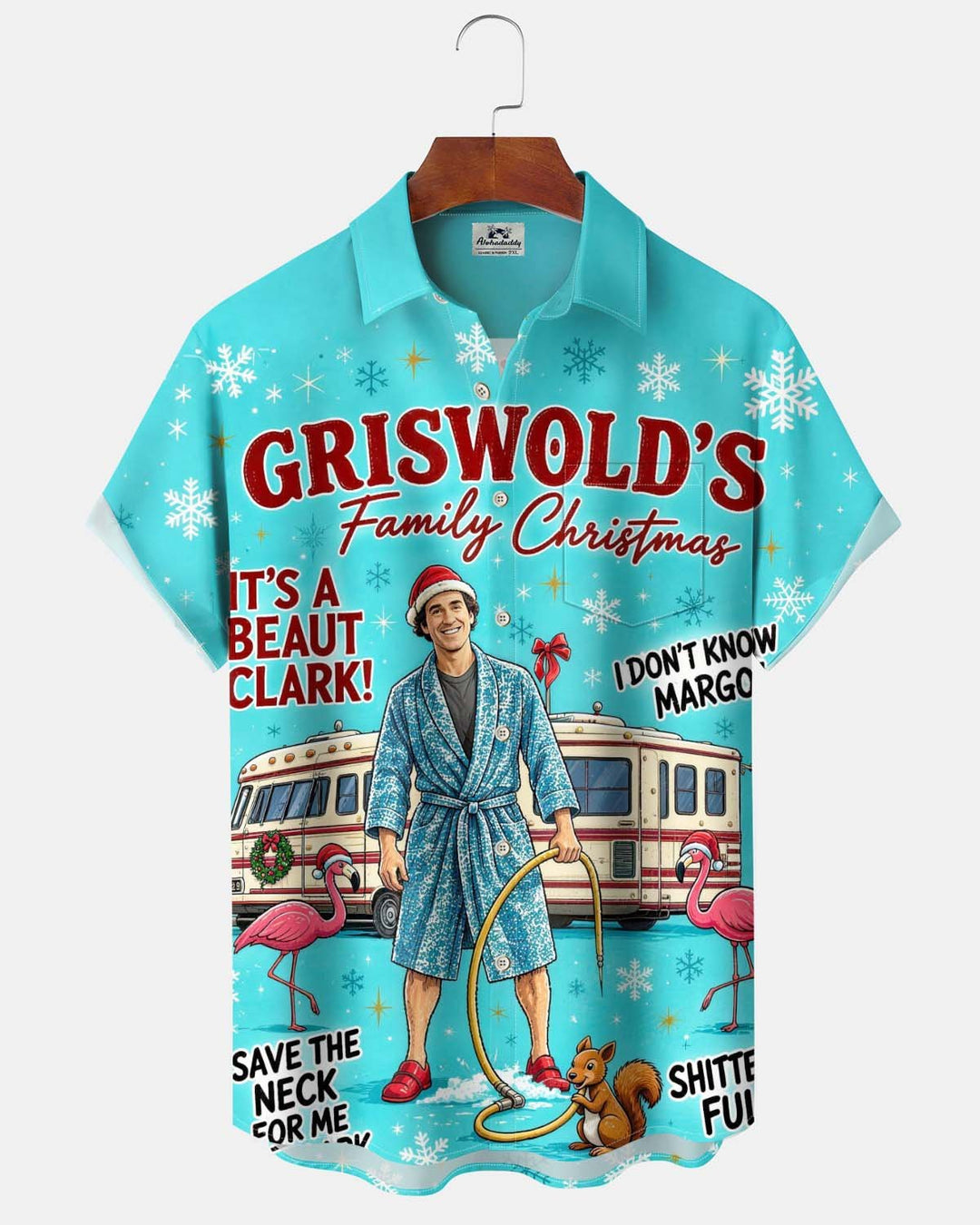 Alohadaddy® Holiday/Christmas Print Button-Down Short-Sleeve Men’s Shirt with Pocket