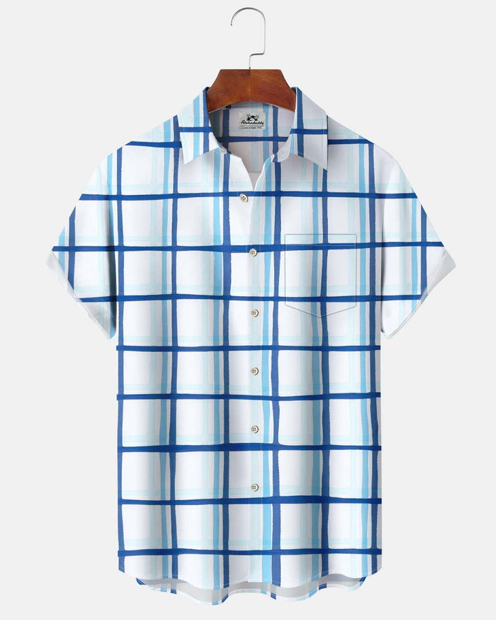 Alohadaddy® Men’s Short-Sleeve Casual Cardigan Shirt  Geometric Art Print, Button-Down with Pocket