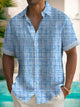 Camisa de manga corta con bolsillo abotonado y estampado texturizado geométrico retro para hombre de Alohadaddy