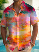 Alohadaddy Hawaiian Art Ombre Print Men's Button Pocket Short Sleeve Shirt