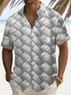 Alohadaddy Retro Geometric Gradient 3D Print Men's Button Pocket Short Sleeve Shirt