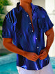 Alohadaddy Retro Abstract Gradient Stripe Print Men's Button Pocket Short Sleeve Shirt