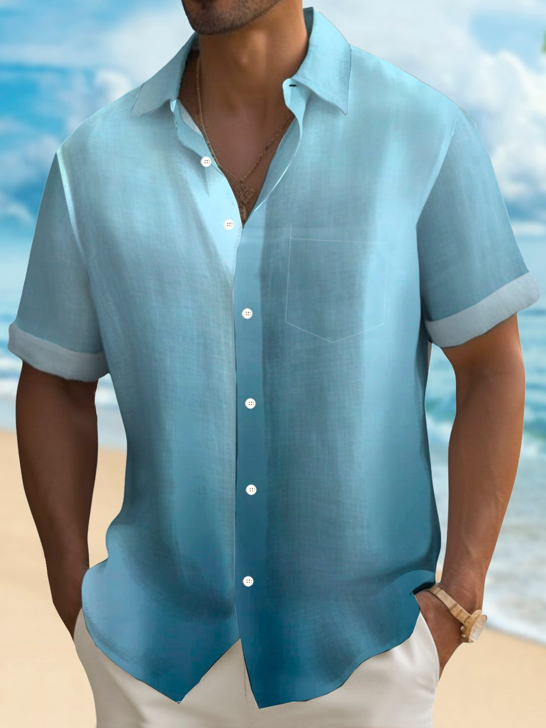 Camisa hawaiana de manga corta con bolsillo abotonado y estampado 3D en degradado hawaiano Alohadaddy para hombre talla grande y alta