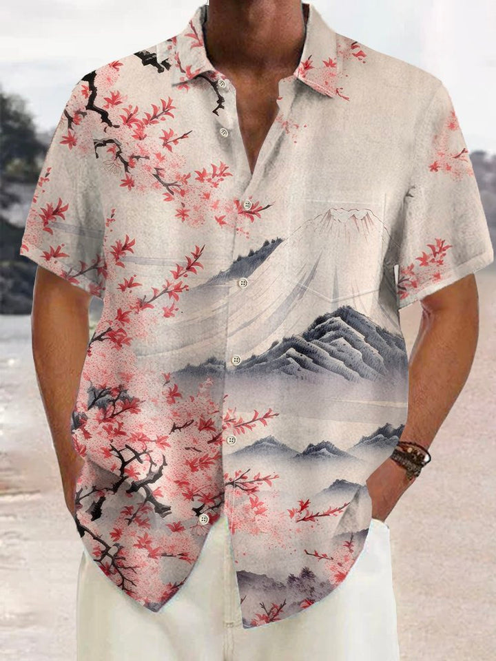 Alohadaddy Hawaiian Cherry Blossom Ukiyoe Mount Fuji 3D Print Men&