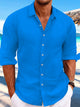 Alohadaddy Basic Cotton Linen Men's Button Pocket Long Sleeve Shirt Big Tall