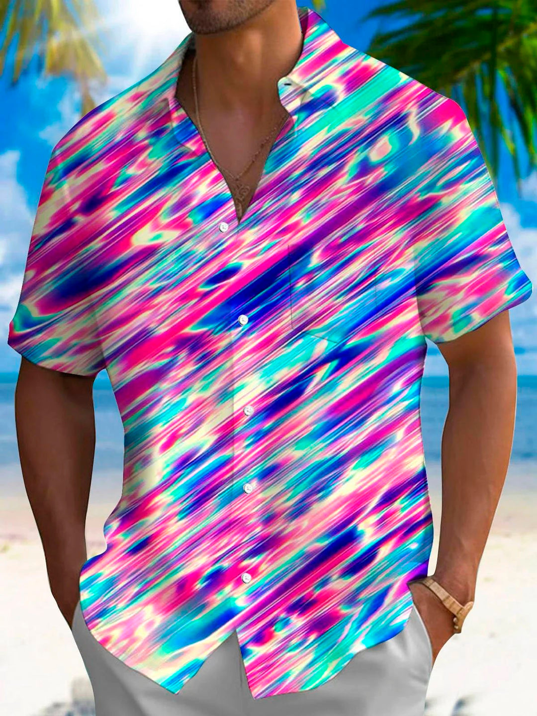 Alohadaddy Hawaiian Gradient Stripes 3D Digital Print Men&