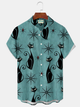 Alohadaddy® Vintage 1950s Mid-century Atomic Age Holiday Halloween Cat Geometric Graphic Print Men's Button Pocket Short Sleeve Shirt Big & Tall