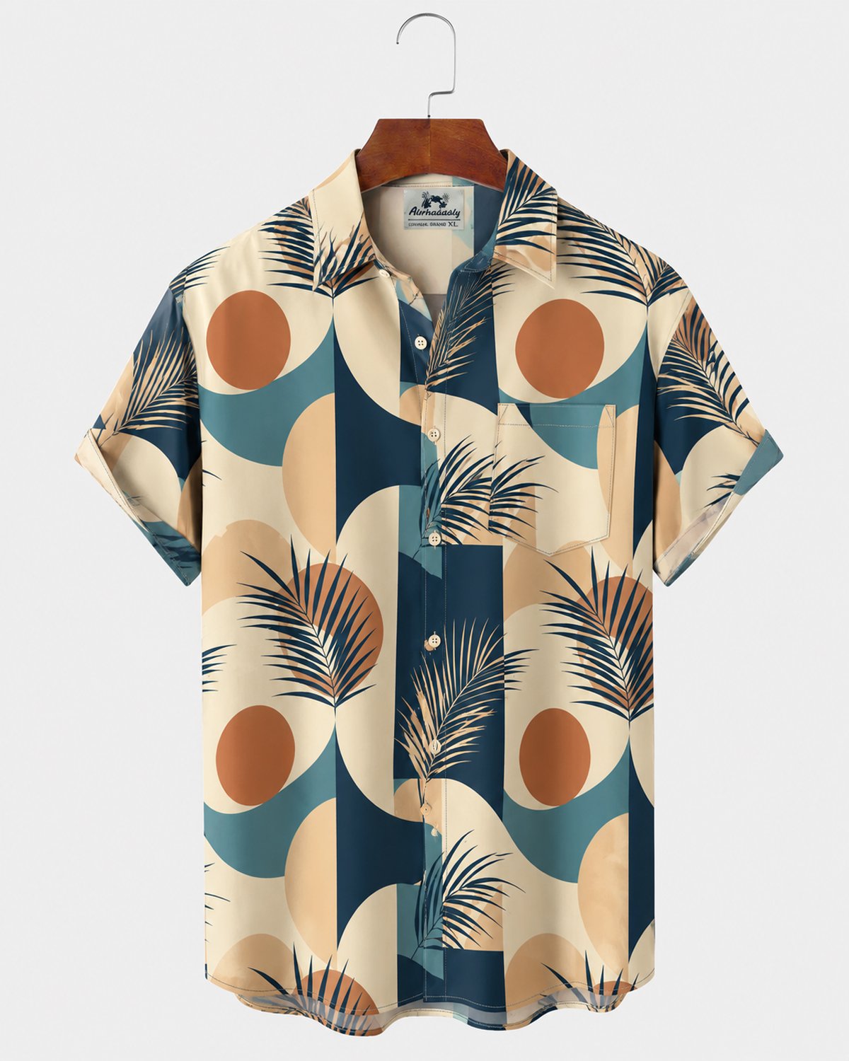 Alohadaddy® Men's Short-Sleeve Button-Down Shirt with Pocket Geometric Print