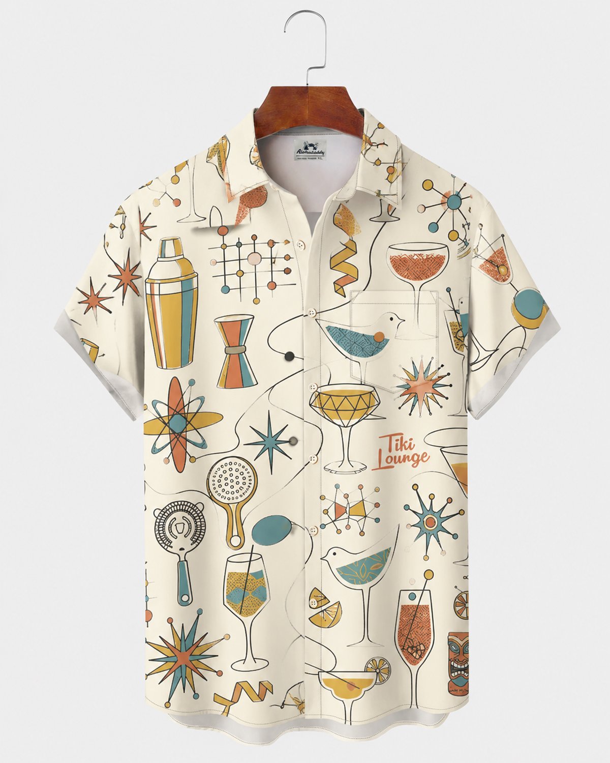Alohadaddy® Men's Short-Sleeve Button-Down Shirt with Pocket Cocktail Print