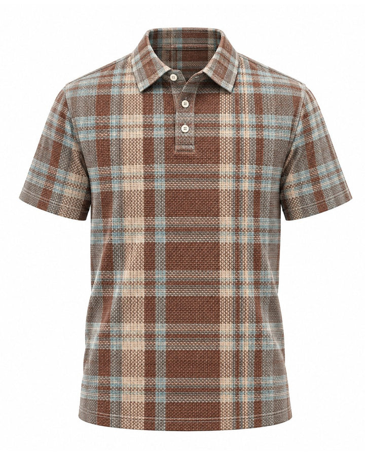 Men’s Basic Casual Checkered pattern Retro Print Button Down Polo Short-Sleeve Big &amp; Tall