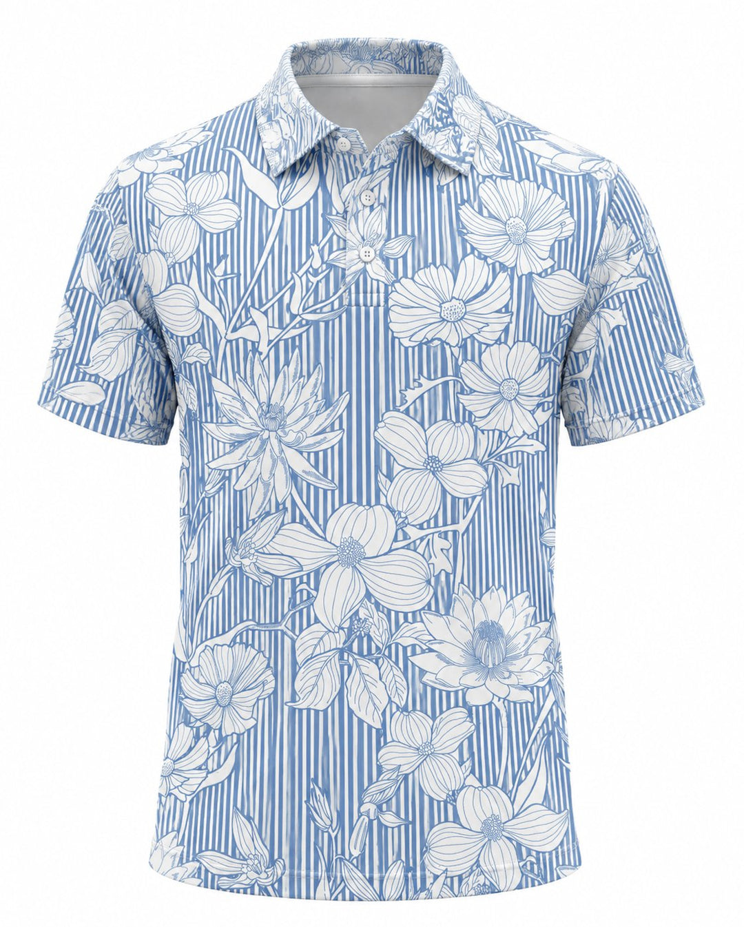 Men’s Basic Casual Flowering and plants Retro Print Button Down Polo Short-Sleeve Big &amp; Tall
