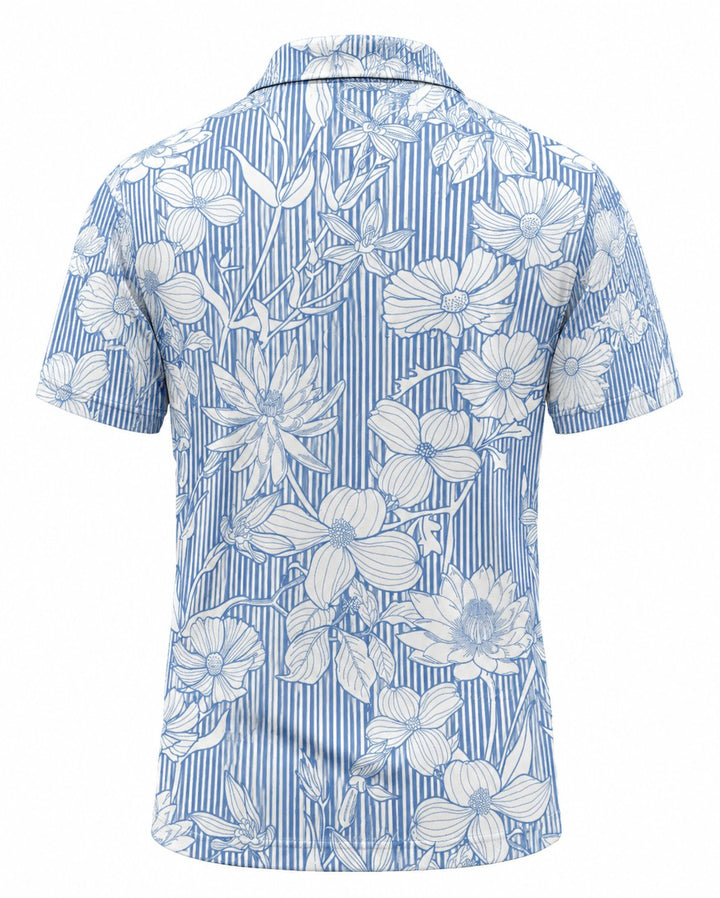 Men’s Basic Casual Flowering and plants Retro Print Button Down Polo Short-Sleeve Big &amp; Tall