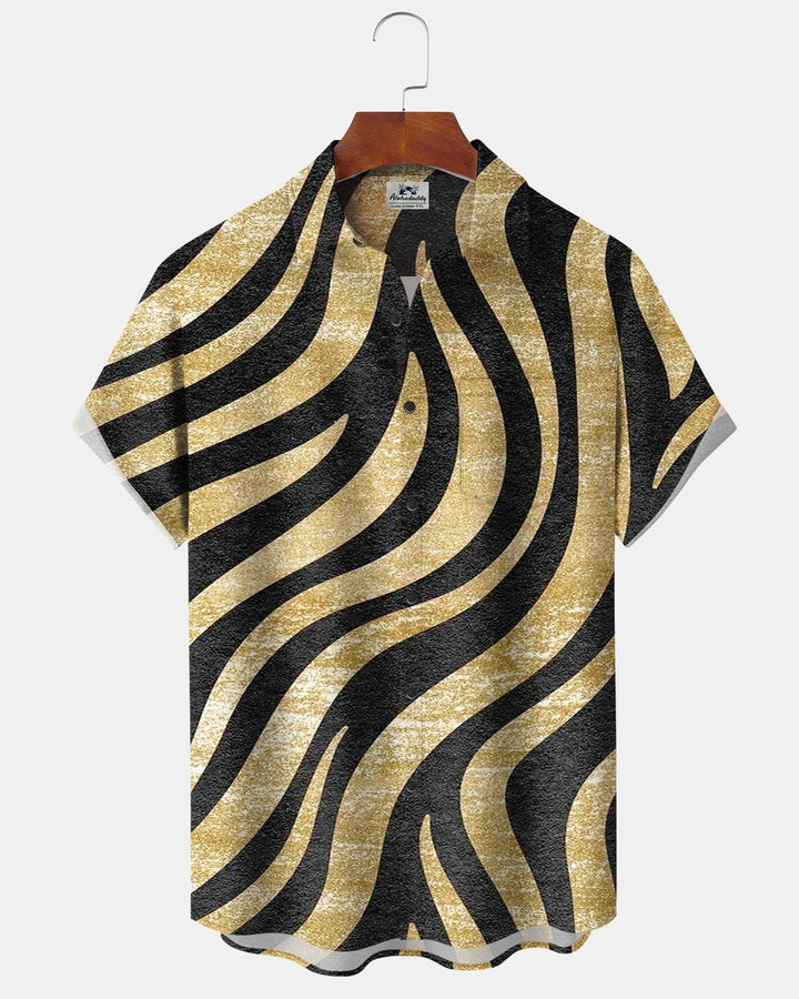 Alohadaddy® Casual Gold Striped Geometric Print Men&