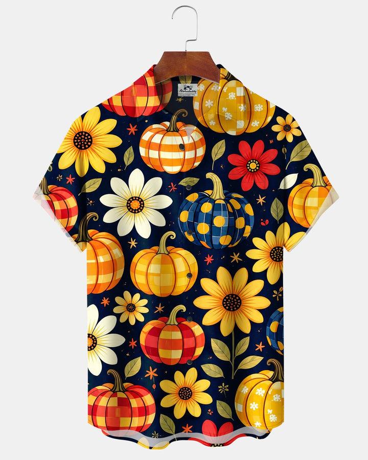 Alohadaddy® Thanksgiving Pumpkin and Sunflower Floral Print Men&