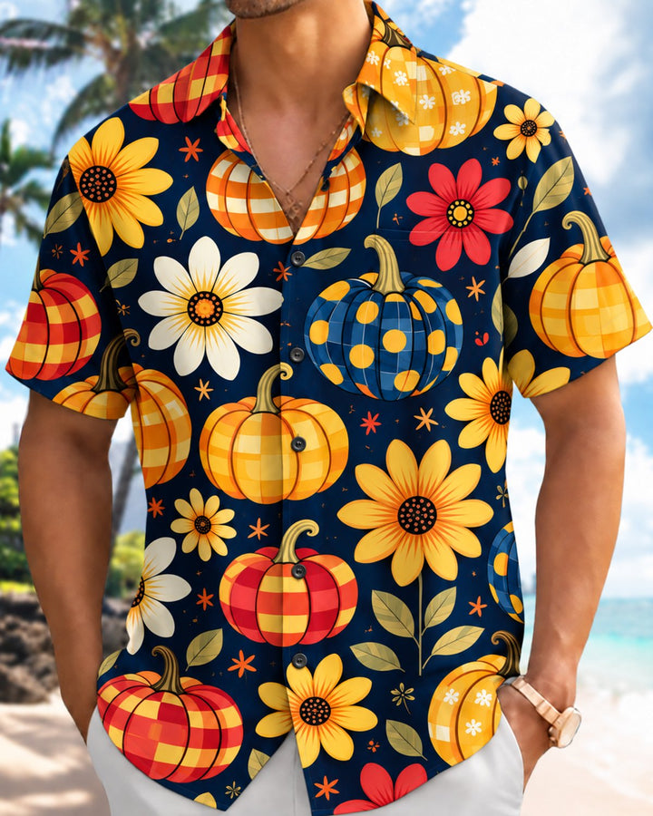 Alohadaddy® Thanksgiving Pumpkin and Sunflower Floral Print Men&