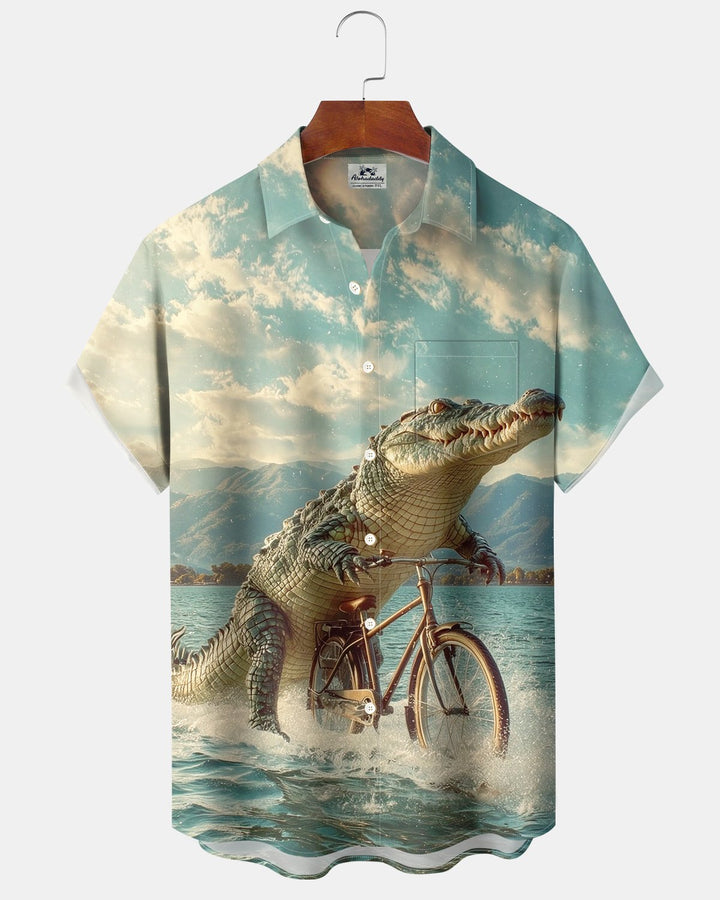 Alohadaddy® Retro Fun Crocodile Bike Ocean Print Men&