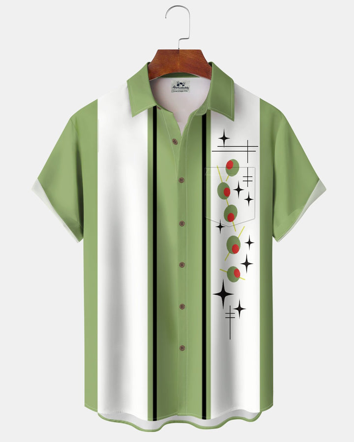 Alohadaddy® Retro Geometric Striped Bowling Shirt Print Men&