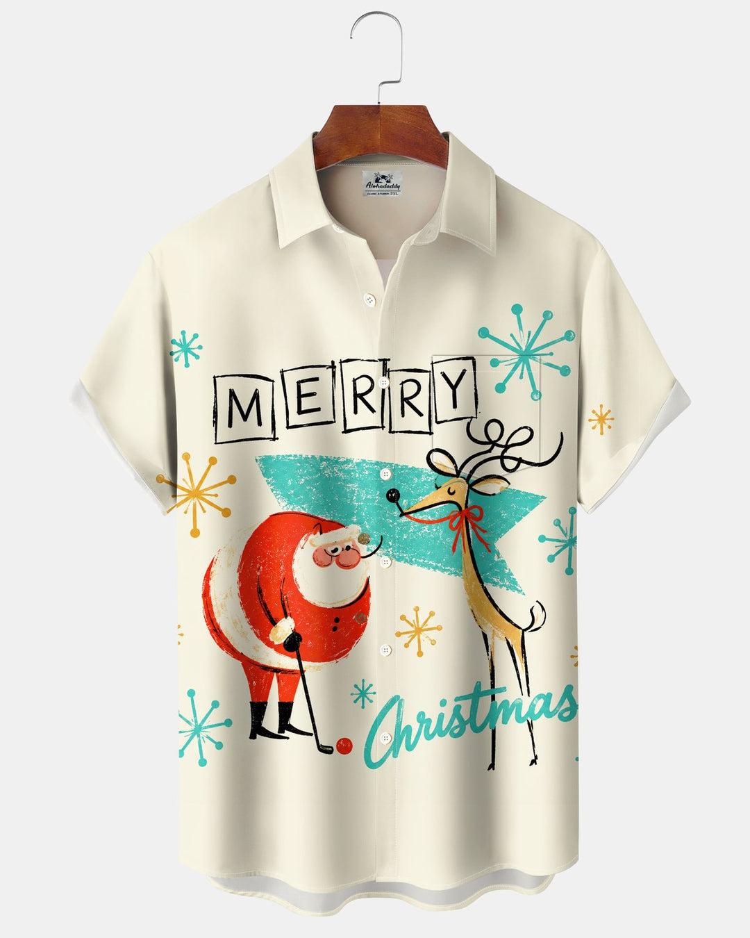 Alohadaddy® Holiday Retro Christmas Santa Claus and Reindeer Print Men&