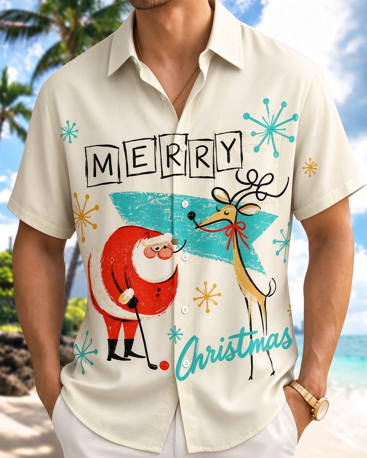 Alohadaddy® Holiday Retro Christmas Santa Claus and Reindeer Print Men&