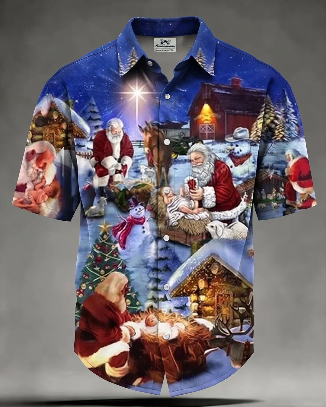Alohadaddy® Holiday Retro Christmas Santa Claus Village Print Men&