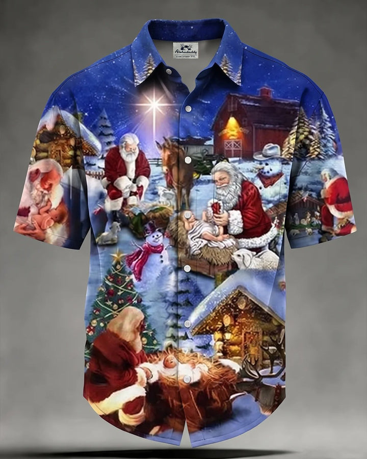 Alohadaddy® Holiday Retro Christmas Santa Claus Village Print Men&