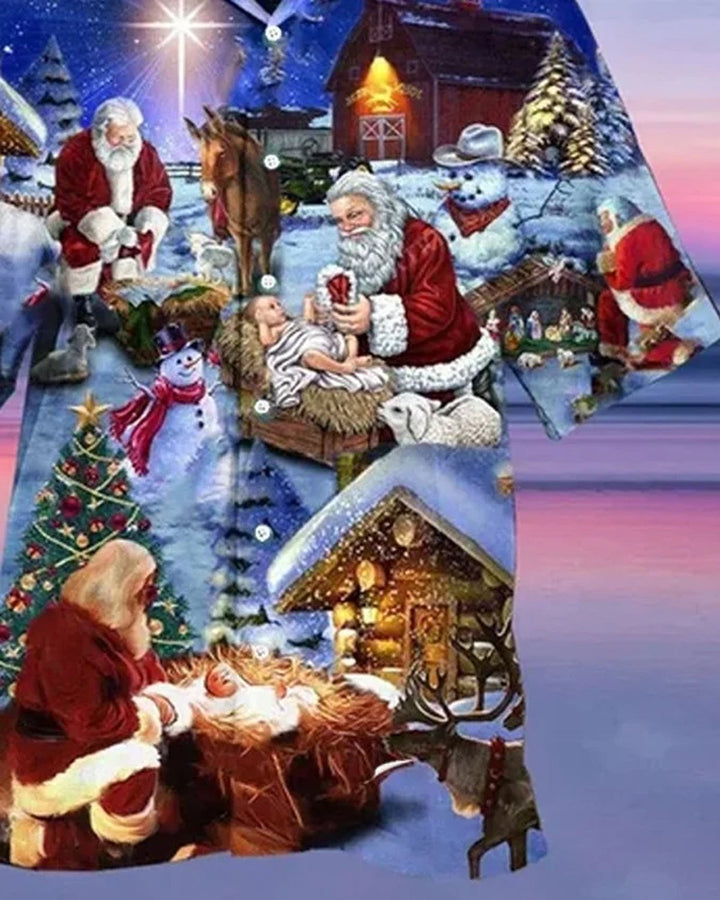 Alohadaddy® Holiday Retro Christmas Santa Claus Village Print Men&