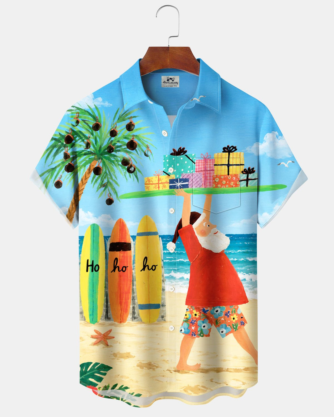 Alohadaddy® Holiday Christmas Santa Claus Beach Vacation Print Men&