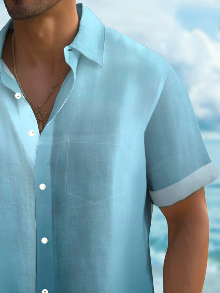 Camisa hawaiana de manga corta con bolsillo abotonado y estampado 3D en degradado hawaiano Alohadaddy para hombre talla grande y alta