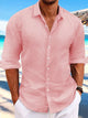 Alohadaddy Basic Cotton Linen Men's Button Pocket Long Sleeve Shirt Big Tall